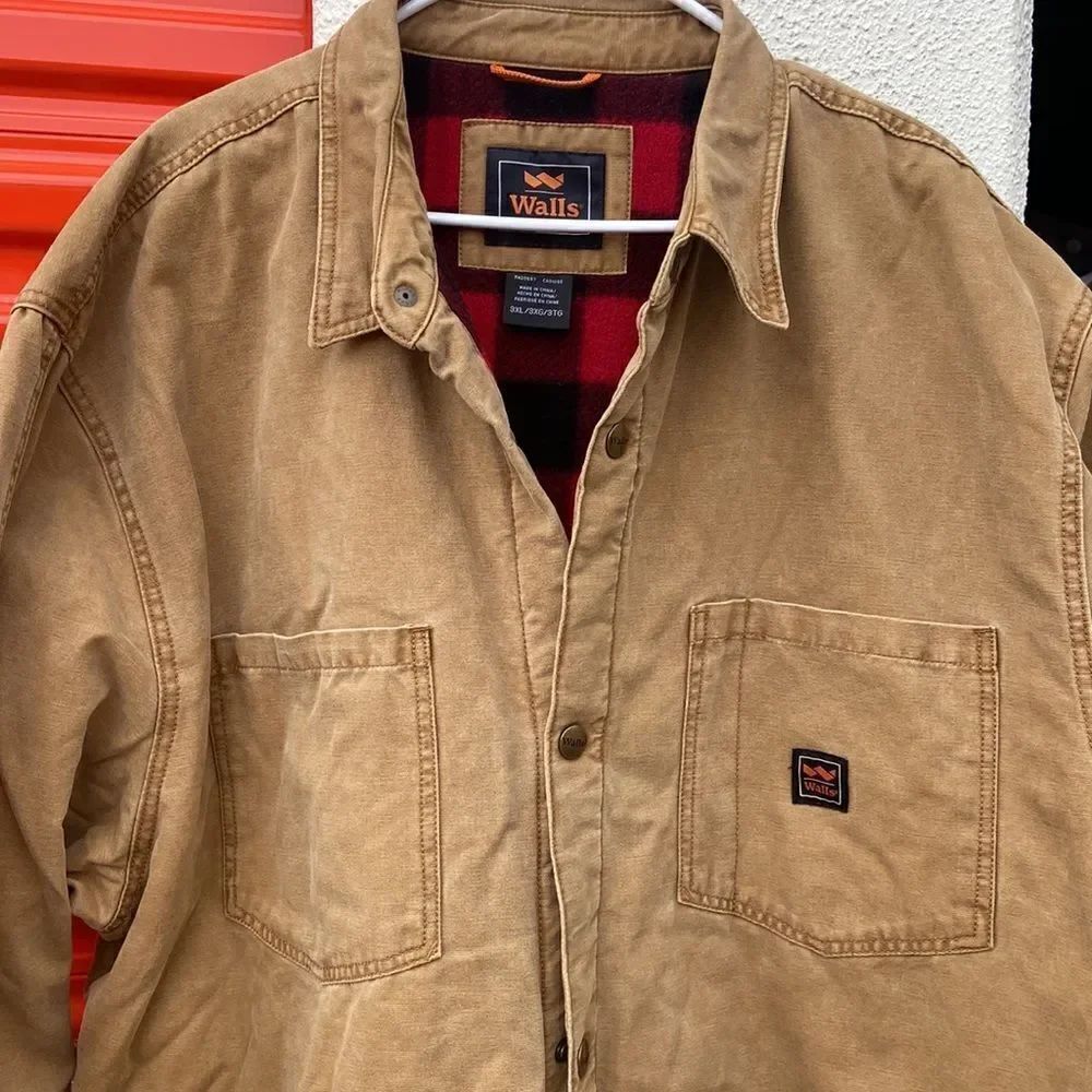Vintage Walls Brown Duck Canvas Fleece Lined Jacket Red Plaid Insulated 3X Men’s